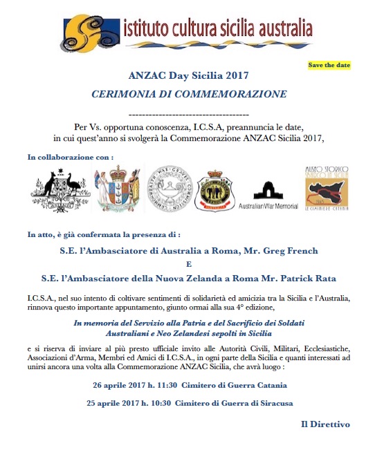 Save The Date - Anzac 2017